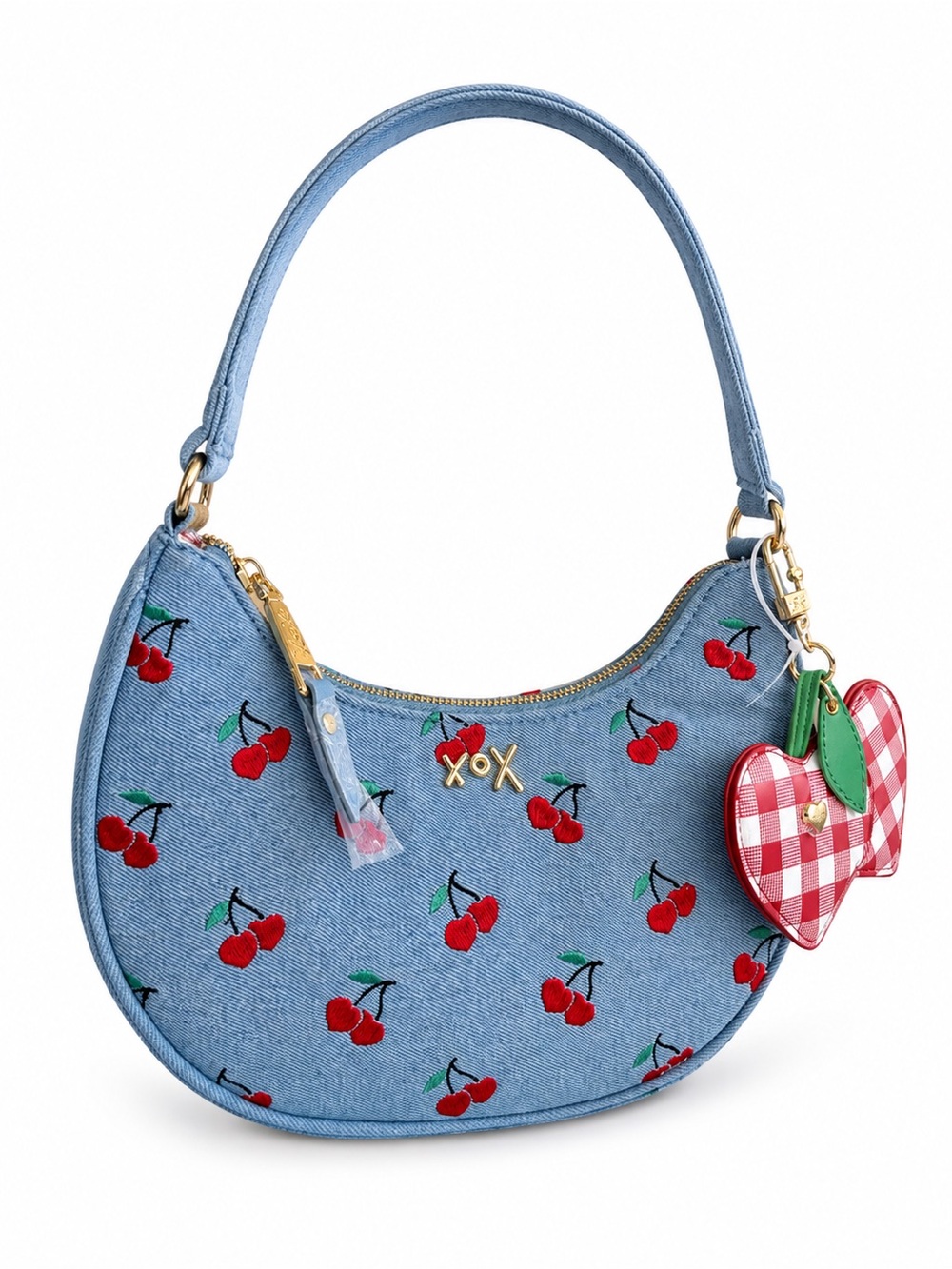 Betsey Johnson • Denim Cherry Embroidered Crescent Shoulder Bag - NWT